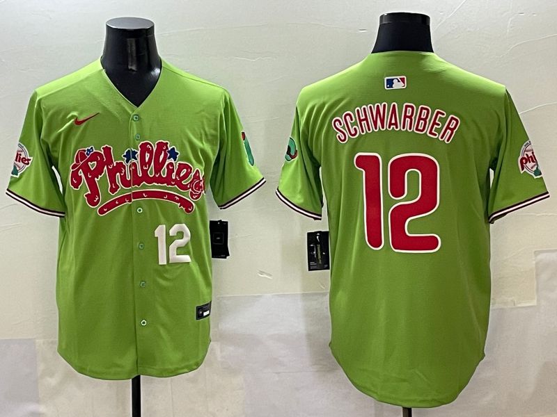 Men Philadelphia Phillies #12 Schwarber Green Five generations Joint Name 2025 Nike MLB Jersey style 3